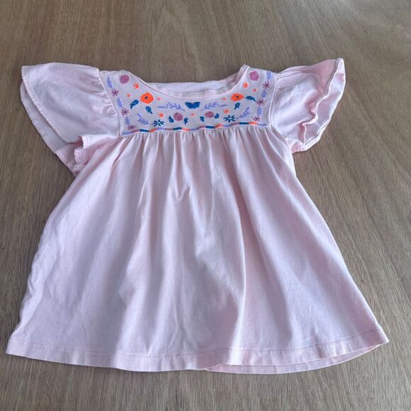 Girls Pink Flutter Sleeve Embroidered Boho Top 4T - Picture 1 of 2